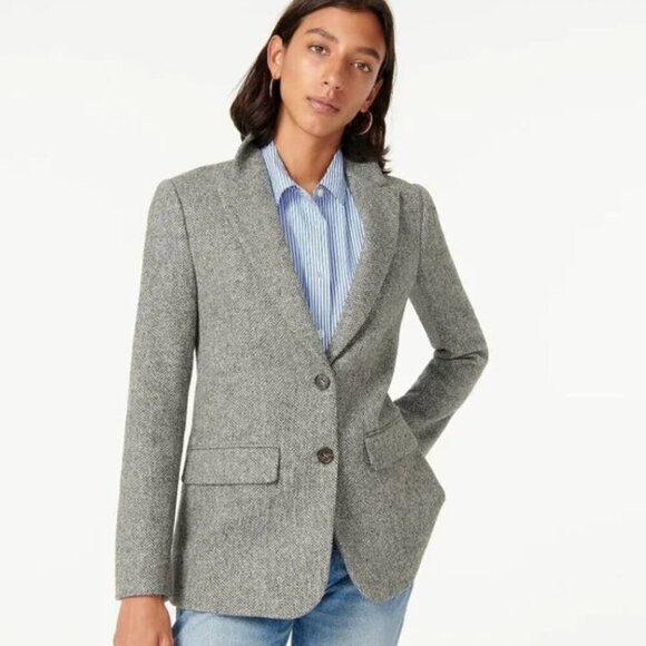 J. Crew Sommerset English Wool Blazer in Herringbone Graphite Gray Size 0 - Picture 1 of 12